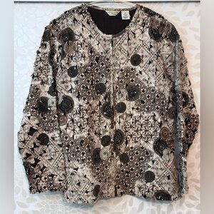 Vintage Laura Ashley Women’s Petite M PM Boho Brown Quilted Full Zip Jacket Top